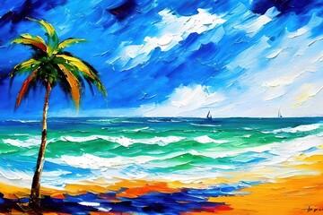 Obraz na płótnie Canvas Oil pastel summer beach illustration
