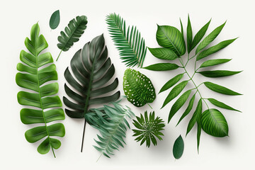 Tropical Exotic Luxury leaves isolated on white background. Graphic elements for advertising and creativity.Ai generated