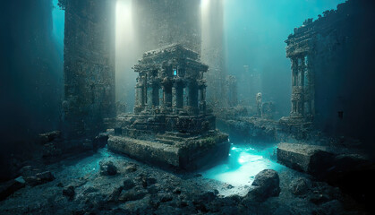 The remnants of Atlantis. Underwater structures. Lost civilization of Atlantis. generative ai