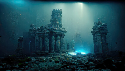 The remnants of Atlantis. Underwater structures. Lost civilization of Atlantis. generative ai
