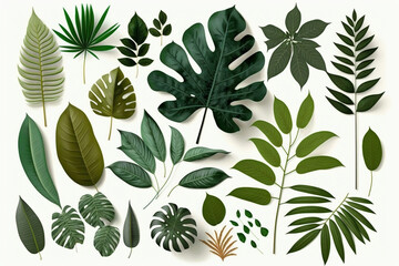 Tropical Exotic Luxury leaves isolated on white background. Graphic elements for advertising and creativity.Ai generated