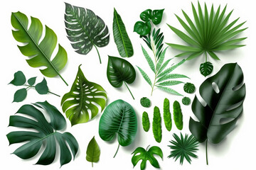 Fototapeta na wymiar Tropical Exotic Luxury leaves isolated on white background. Graphic elements for advertising and creativity.Ai generated
