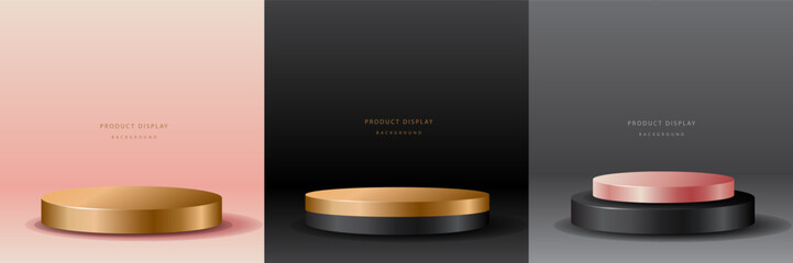 3D luxury background with realistic cylinder pedestal podium. Abstract vector rendering geometric forms. 
Mockup product display. Stand to show cosmetic products. Minimal wall scene. Stage showcase.