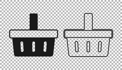 Black Shopping basket icon isolated on transparent background. Online buying concept. Delivery service sign. Shopping cart symbol. Vector