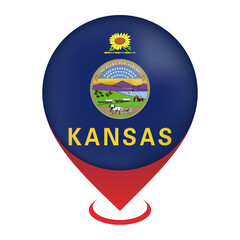 Map pointer with flag Kansas state. Vector illustration.