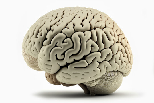 Human brain model on white background. Generative AI illustration.