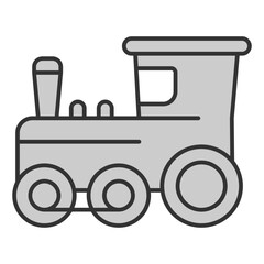 Three-axle steam locomotive - icon, illustration on white background, grey style