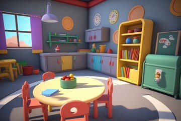 Classroom and activity stations of preschool. Generative AI