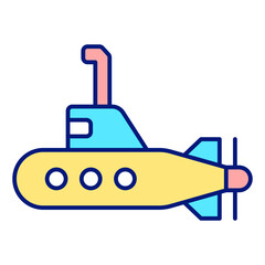 Submarine with periscope - icon, illustration on white background, color style
