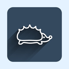 White line Hedgehog icon isolated with long shadow background. Animal symbol. Blue square button. Vector