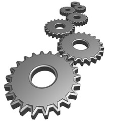 3D metal Gears. 3D illustration. Business development, teamwork concept. Mechanism wheels logo. Cogwheel concept template. Solving problems, settings, process, progress business icon. UI symbol. 