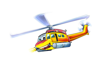 Obraz na płótnie Canvas Cartoon helicopter flying on duty to the rescue - illustration for children