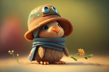 The Spring Bunny, baby rabbit wearing a hat in a spring setup, representing nature rejuvenation and the coming of spring. Ai generated