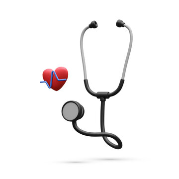 3d realistic medical stethoscope with heart isolated on white background. Online doctor consultation and healthcare concept. Vector illustration