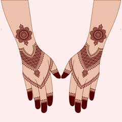 Henna mehndi mehendi mahendi design on two hands indian arabic asian culture vector illustration