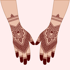 Henna mehndi mehendi mahendi design on two hands indian arabic asian culture vector illustration