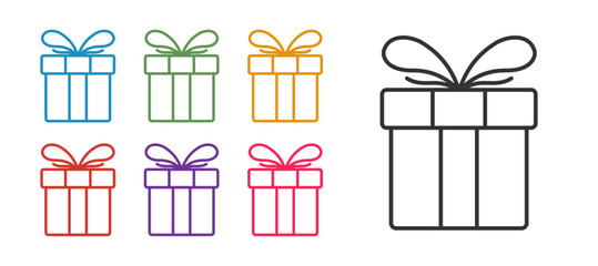 Set line Gift box icon isolated on white background. Merry Christmas and Happy New Year. Set icons colorful. Vector