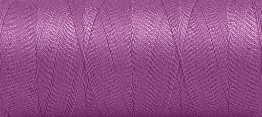 Texture of threads in a spool of purple color on a white background