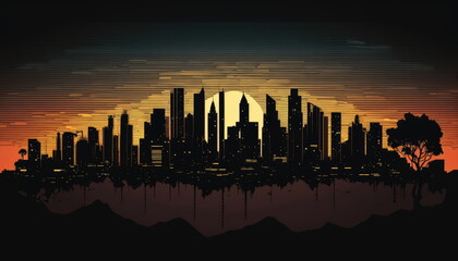 vector silhouette skyline illustration, Made by AI,Artificial intelligence