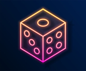 Glowing neon line Game dice icon isolated on black background. Casino gambling. Vector