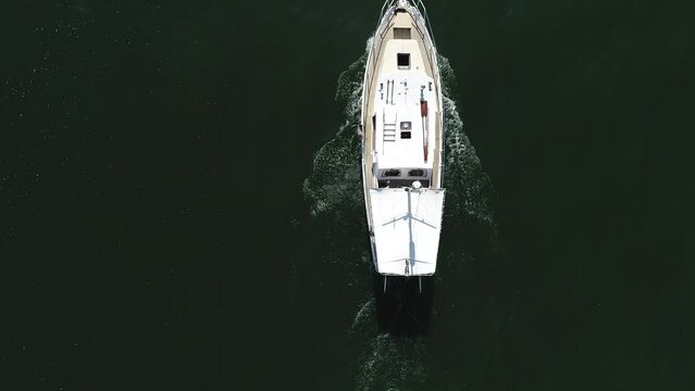 typical portuguese boat sailing on the river from Aerial View