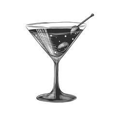 Vector engraved style Martini alcoholic cocktail illustration for posters, decoration, menu and print. Hand drawn sketch of drink or beverage. Detailed drawing isolated on white background.