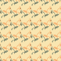  orange and grey flowers with peach background seamless repeat pattern