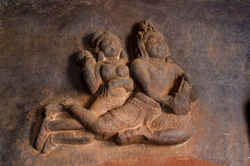 Sculpture in cave 1 in Badami cave temple complex