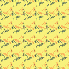 orange and grey flowers with yellow background seamless repeat pattern