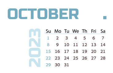 Calendar for the month of october 2023. blue Horizontal calendar