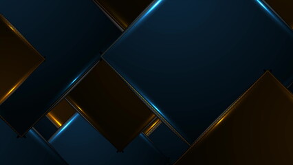 Blue orange glowing neon squares abstract geometry design