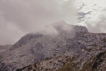 Mountain top covered with clouds