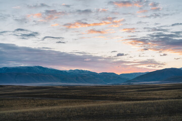 Mountains of the North Chuisky ridge at sunset