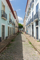 Fototapeta na wymiar Beautiful view to old historic buildings in downtown São Luís