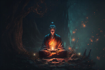 Fototapeta premium Tibetan monk. Buddhist monk. AI generation