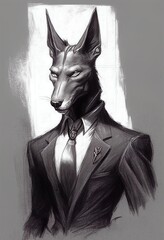 Anubis in a business suit concept character sketch