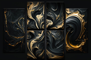 modern Amazing Stylish  marble charcoal gold wavey posters, wallpapers, frames  home interior, bedroom , salon , living room... Multiple wallpapers "Generative Ai" 
