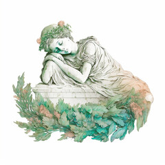 Vintage Botanical Greek statue of Sleeping Ariadne
