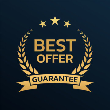 Best offer guarantee icon, logo or badge with laurel wreath and ribbon. Business award design. Vector illustration.