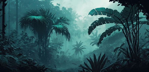 Fototapeta na wymiar tropical forest in the jungle created with Generative AI technology