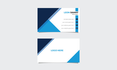 Double sided vector business card design.Elegant blue color name card template.