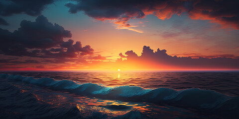 sunset over the ocean created with Generative AI technology