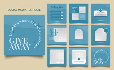 social media template banner fashion sale promotion in blue navy color. fully editable instagram and facebook square post frame puzzle organic sale poster.