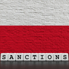 Poland Flag on Bricks Wall With Sanctions