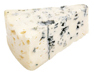 Wedge of soft blue cheese with mold isolated on transparent background. Blue cheese slice