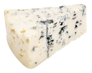 Wedge of soft blue cheese with mold isolated on transparent background. Blue cheese slice