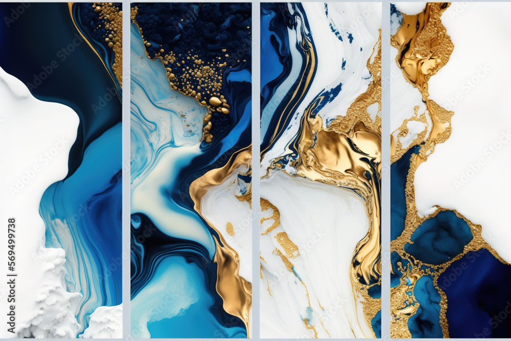 Wall mural modern amazing stylish blue gold wavey posters, wallpapers, frames home interior, bedroom , salon , 