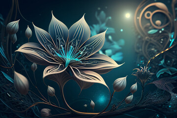 Lili flower with futuristic and beautiful background, Generative AI
