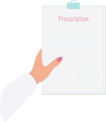 Hand holds Prescription medical. PNG.