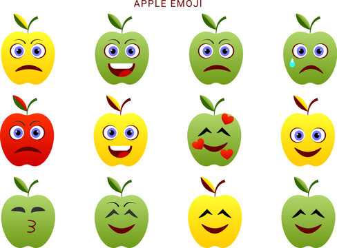 set of funny cartoon fruits, Apple emoji icon pack
